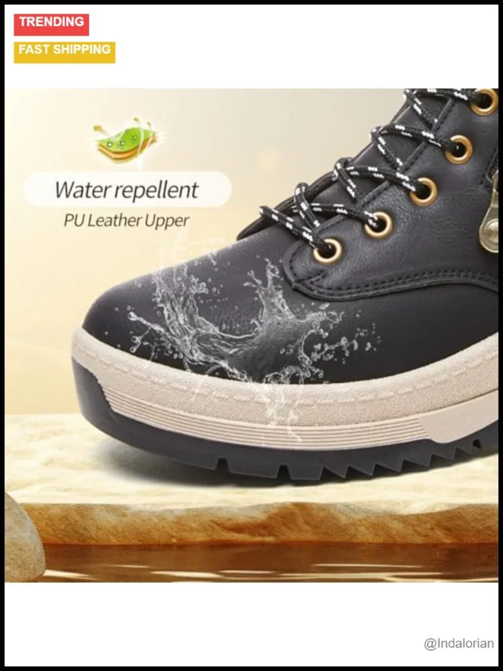 Waterproof Faux Leather Lace Up Snow Boots with Side Zipper Non Slip Hiking Work